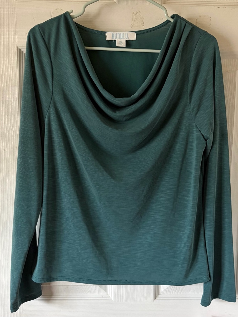 Buona Teal Cowl Neck Long Sleeve Top